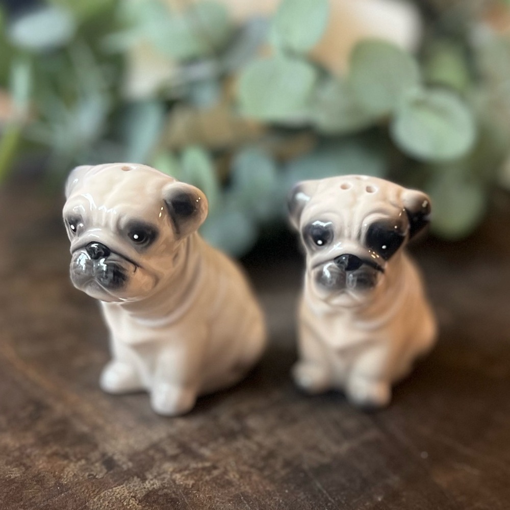 Pug Dog Bulldog Salt & Pepper Shaker Handmade Collectible Unique Novelty Artisan